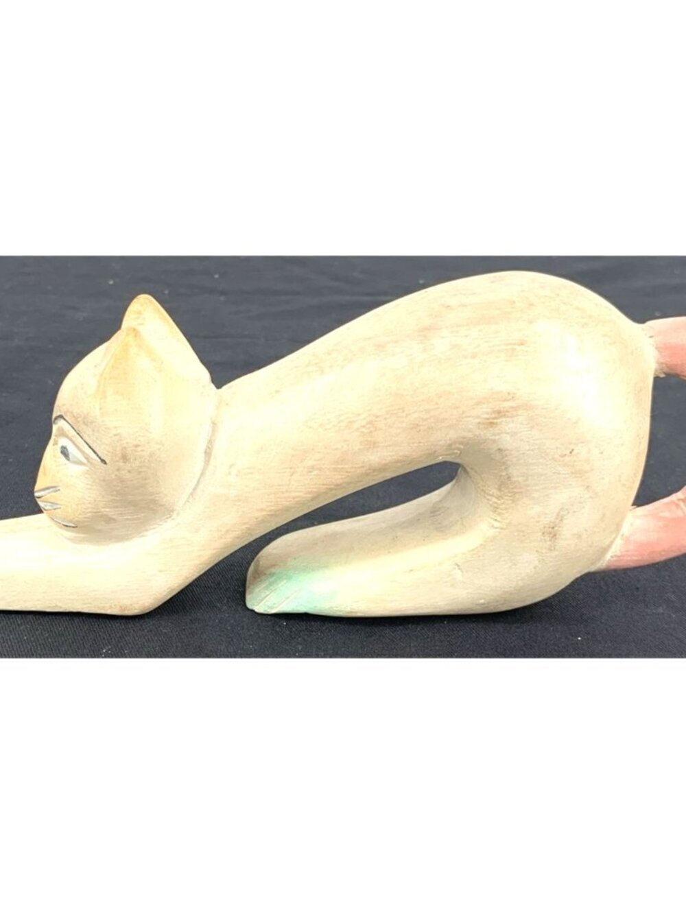 Yoga Cat Wood Hand Carved Sculpture Statue Decor Figurine 9"